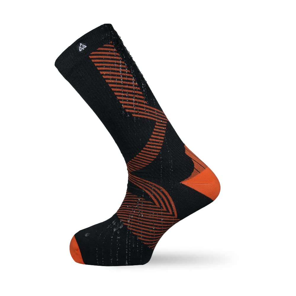 VER JARI Chaussette étanche imperméable | Imperméable | Hauteur Mi-mollet | Intérieur Molleton Mérinos | Chaussette imperméable et waterproof | Noir-Orange