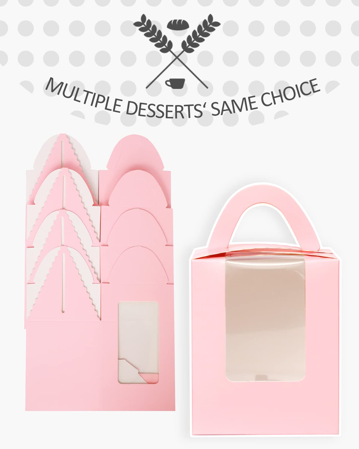 Gcardist Pink Cupcake Boxes Individual Cupcake Holders Disposable 25pcs Single Cupcake Boxes with Window 9.3x9.3x11.4cm Cupcake Containers (3.7x3.7x4.5 inch) - Image 2