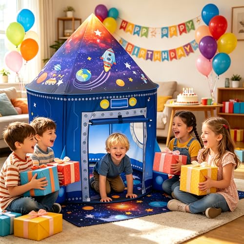 Raketen Kinderzelt für Drinnen Astronauten Raumschiff Spielzelt Kinder Indoor Outdoor Spielhaus Pop Up Zelt Kinderhaus Junge Mädchen Faltbar Kinderspielhaus Garten Camping Kinderzimmer Spielzeug Tent