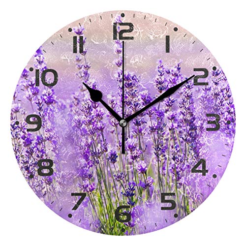 Naanle Purple Flower Floral Lavender Field Flowers Round/Square/Diamond Acrylic Wall Clock Oil Painting Home Office School Decorative Creative Dual Use Clock Art #TOP9