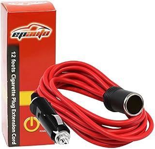 EPAUTO 12V 12' Foot Heavy Duty Extension Cord with Cigarette Lighter Plug Socket
