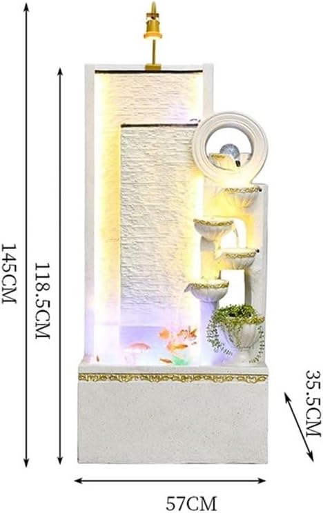 Outdoor Fountains Flowing Water Ornaments Floor-Standing Feng Shui Fountain Decoration Modern Simple Circulating Waterscape Garden Water Fountain(White)