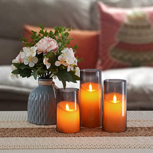 Raycare Realistic Flameless Candles, Battery Operated Acrylic Led Pillar Candles With Remote Control And Timer, Grey, Set Of 3 #TOP2