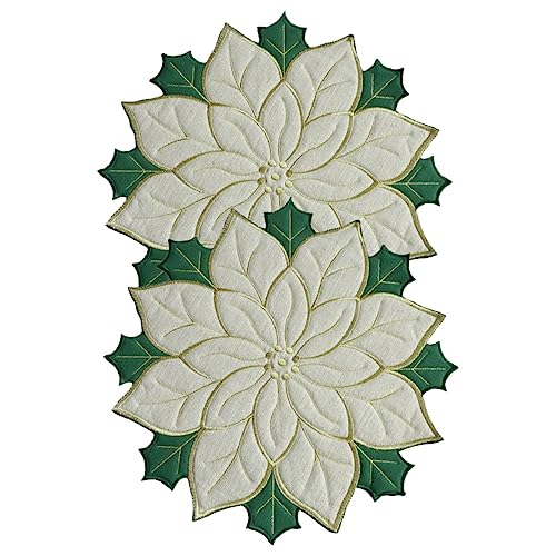 Garneck Lot De 2 Sets De Table Décoratifs De Noël Élégants Motif Houx Et Fruits Rouges Isolation Thermique