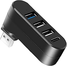 4-Port USB 3.0 Hub, USB Splitter with 4 Ports (2*USB 2.0 Ports+3.0 Port+Type-C Power/Data Port), 180° Degree Rotatable, for Laptop, Car, and More