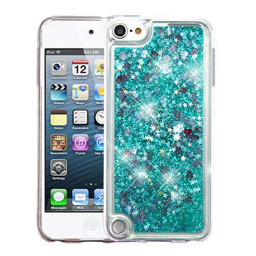 Myturtle Ipod Touch 7Th 6Th 5Th Generation Case Shockproof Hybrid Hard Silicone Shell Impact Cover With Screen Protector For Ipod Touch 7 (2019), Ipod Touch 5/6 (2015), Quicksand Green Hearts Glitter #TOP20