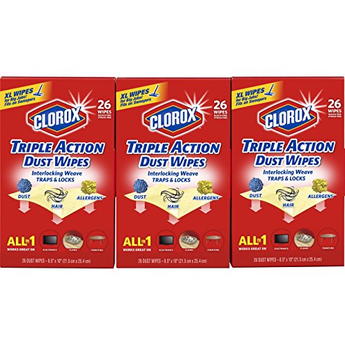 Clorox Triple Action Dust Wipes, Extra Large 26 Count Each (Pack of 3