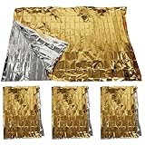 GARVALON Manta Térmica de Emergencia 4 Piezas 210 X 160 CM Doble Color Oro y Plata Aislante Térmico Reutilizable para Camping Supervivencia y Protección contra Viento y Rayos UV