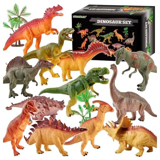 TOEY PLAY Dinosaurios Juguetes Niños 3 Años, 12 Piezas Grandes Dinosaurios Figuras con Tiranosaurio Rex Velociraptor Triceratops 2 Árboles, Educativas Regalo