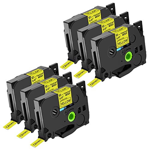 Nineleaf 6 Pack Compatible For Brother P-Touch Label Maker Tape Tze-631 Tze631 Tz-631 Tz631 12Mm 0.47 Inch 1/2'' Black On Yellow Tze Tz Label Tape For Pt-D210 H110 H100 H111 D400 D600 D220 1880 P700 #TOP15
