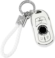 Vista 14 de PIFOOG Funda para llavero de TPU con cadena de llaves brillante, fundas de protección de botones para llaves de entrada sin llave, blanco plateado