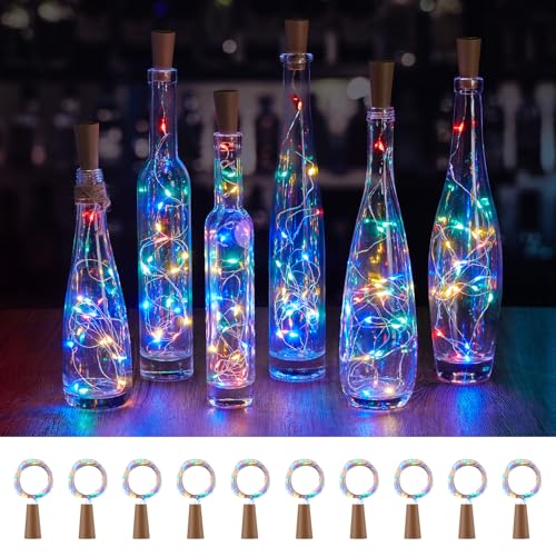 Image of Brightown 10 Pack Wine Bottle Lights with Cork, Multicolor