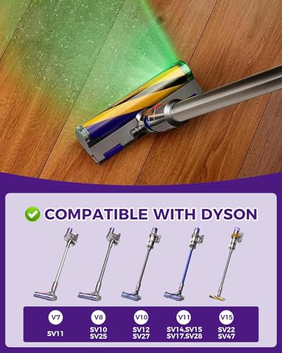 Image of V15 Optic Soft Cleaner Head for Dyson V7 V8 V10 V11 V15 Detect Vacuum Replacement Parts, Upgrade Fluffy Roller Head with LED Green Light, Hardwood Floor Attachment Brush Accessories for Dy-Son | Head | Head