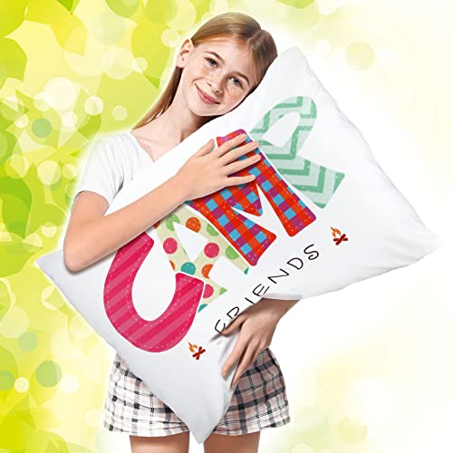 Image of Moukeren Camp Friends Girl Autograph Pillowcase Summer Camp Pillowcase Travel Pillow Case Travel Pillow Cover for Kids Package Stuff Essentials Sleepaway Accessories (Multi Colors,1 Pcs)