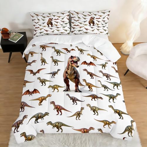Image of Dinosaur Comforter Set Twin Size 3D Dino Bedding Sets for Boys Girls Kids Teens Bedroom Decor Dinosaur Animal Print Quilt 1 Comforter 1 Pillowcase