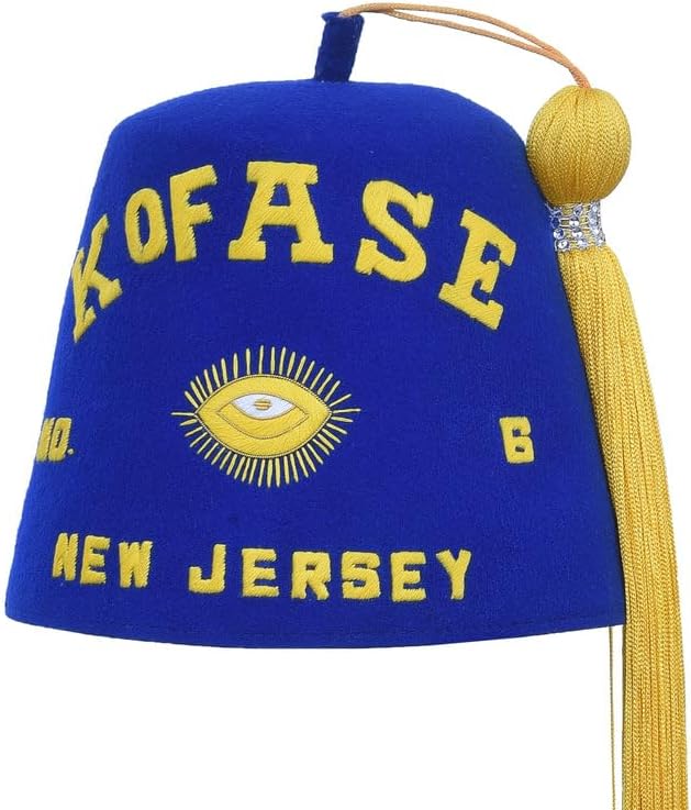 BRICKS MASONS Knights of the all Seeing Eye Fez Hat-Blue With Gold Silk Lettering with 12" Tassel