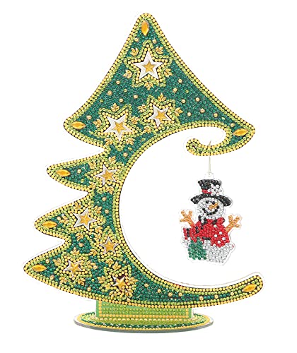 Christmas Tree Table Top Diamond Painting Kits Luminous, YEESAM ART Tabletop Xmas Tree 11 Inch DIY 5D Diamond Art Christmas Decorations Ornaments (Pine Tree)