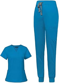 Nursing Scrubs Uniform Scrubs Set Accessories Elastic Breathable Unisex Jogger Suit Work Clothing for Beauty Salon Veterinary Pet Groomer, blue, L