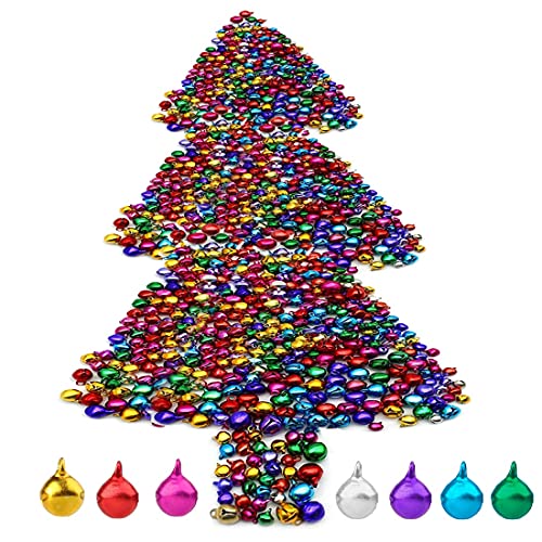 FUKPO 500 Pcs Mini Christmas Bells for Crafts, Decorations & DIY Pet Collar; Metal, Tiny Jingle Bells in Gold, Silver, Red (6mm, 8mm, 10mm, 6 Colors)