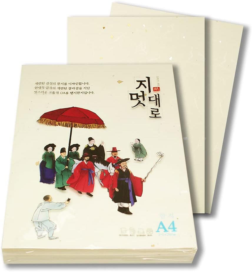 Hanji Printer Paper A4, 80gsm, Korean Traditional Mulberry Copy Paper, 100 Sheets, Premium Quality Copy Printer Paper, 8.3x11.7 Inches (White)