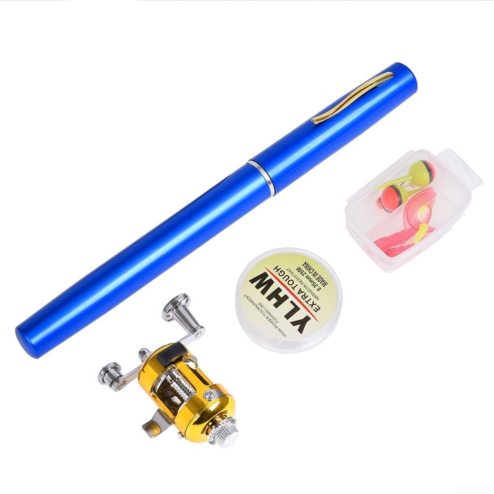 Vootnifig Portable Pen Fishing Rod Kit with Reel 1M Telescopic Carbon Fiber Travel Fishing Pole Lightweight Compact Mini Fishing Set(Y4516 Blue)