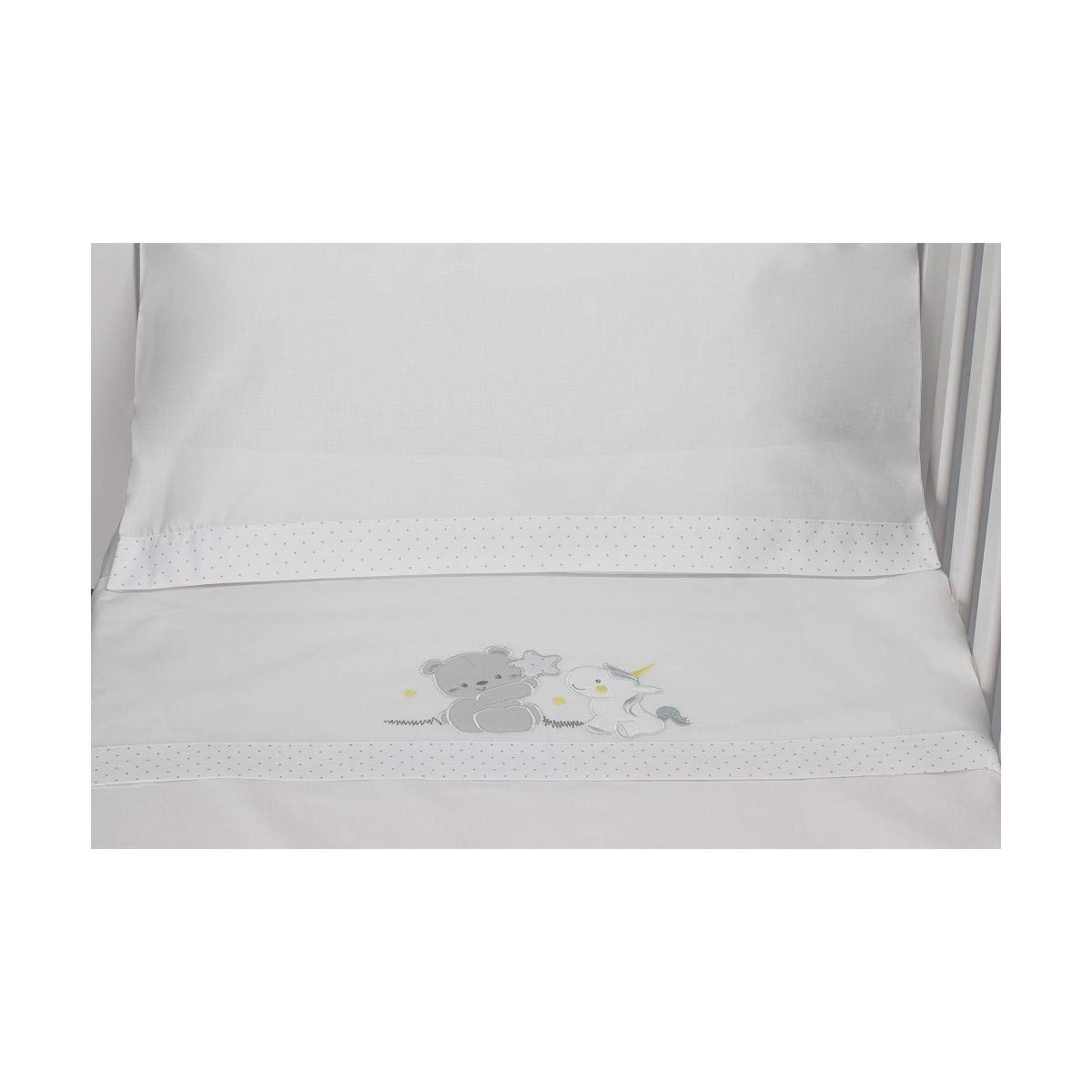 Sábanas Cuna Oso Unicornio Blanco Gris