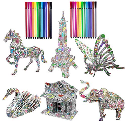 Ddmy 6 Pack 3D Coloring Puzzle Set, Art Coloring Painting Puzzle For Kids Age 7 8 9 10 11 12, Fun Creative Diy Toys For Girls Boys #TOP4