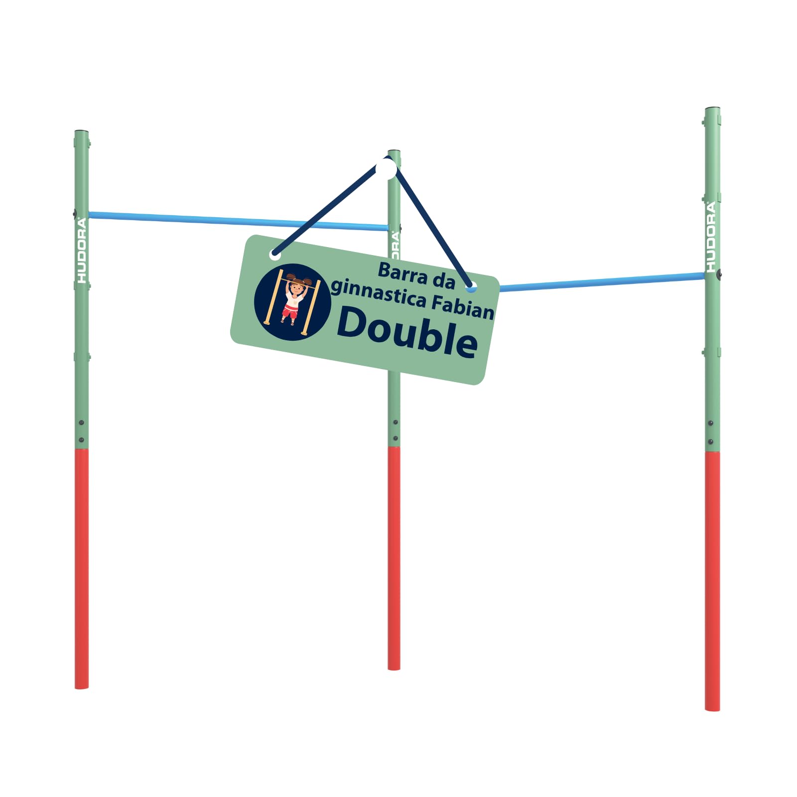 HUDORA Sbarra per trazioni Fabian Standard - Sbarra doppia per bambini e adulti - Sbarra da ginnastica regolabile su 4 altezze - Sbarra fitness robusta da esterno fino a 100kg - mint