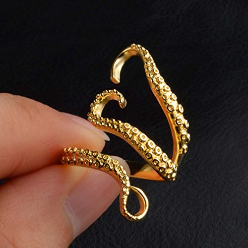 Brbam Adjustable Punk Style Octopus Tentacle Ring Unisex Devilfish Jewelry Gift (Gold) #TOP3