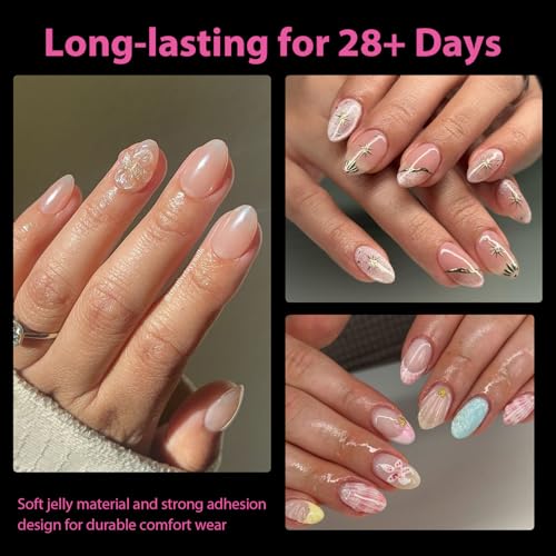 Image of UNA GELLA Extra Short Almond Nail Tips Full Cover 504PCS Gel Nail Tips Short Almond Shaped Nails Tips Soft Gelly Gel Clear Fake Nails Tip for Acrylic Nail Tip Soak Off Home DIY Salon Nails 12 Sizes