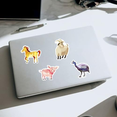 Cartoon Farm Animals Stickers 50 Pcs Vinyl Waterproof Watercolor Travel Sticker Pack for Water Bottle Laptop Guitar Skateboard Car Bike Motorcycle Hydro Flask Suitcase Luggage for Adults Teens — view 5