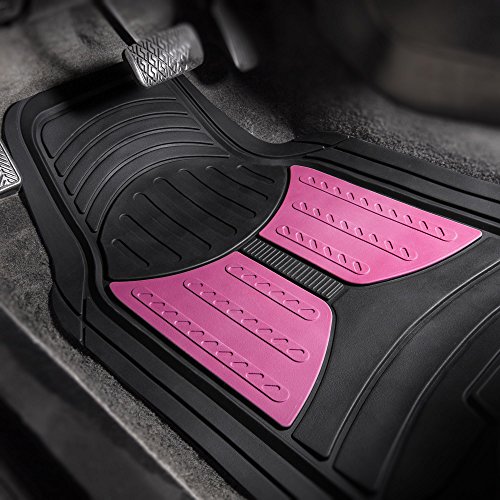 Image of FH Group Automotive Floor Mats - Heavy-Duty Monster Eye Rubber for Cars, Universal Fit Full Set, Climaproof Mats, Trimmable Most Sedan, SUV, Truck Pink