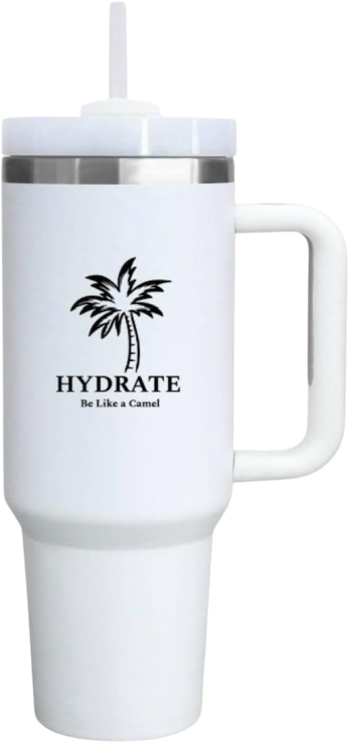 40 Oz Hydrate Tumbler With Handle and Straw Lid, Stainless Steel WATER BOTTLE, Sustainable Insulated Work School Outdoor TRAVEL MUG, Smooth Silicon Hand Grip, Ice Coffee, Coffee and Tea Mug. (white)
