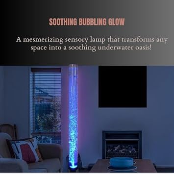 Playlearn Sensory Large Bubble Tube ALL IN ONE (Plastic Base) With Remote Cube Controller- 24x9.5x28cm Colour Changing Bubble Lamp Fish-Creates Relaxing Atmosphere Mood For Office&Rooms