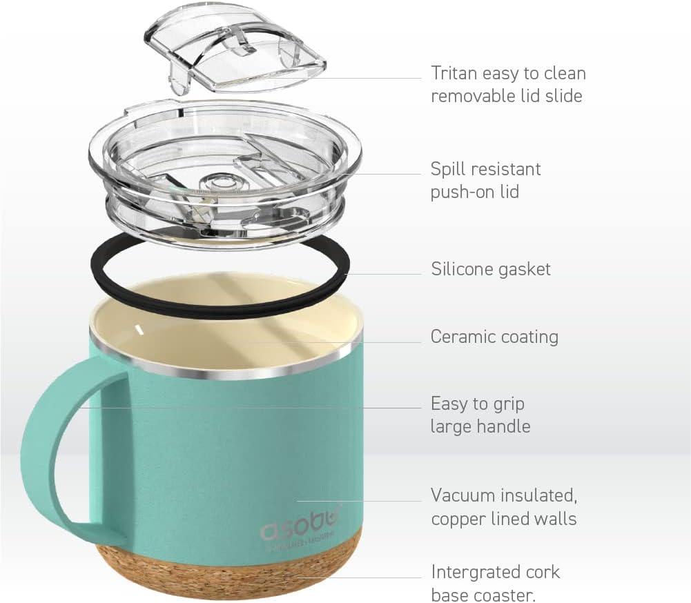 asobu Infinite Stainless Steel Insulated Coffee Mug with Inner Ceramic Coating and Cork Coaster 16 Ounce (Mint Green) - Image 5
