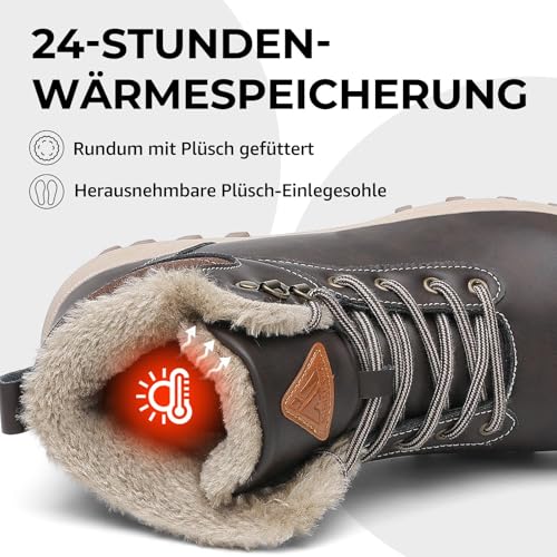 Mishansha Stivaletti Donna Invernali Scarpe Impermeabili Stivali Uomo Neve Scarponcini Comode Outdoor Scarponi Invernali Caldo Stivaletti Trekking Marrone,Gr.39 - 5