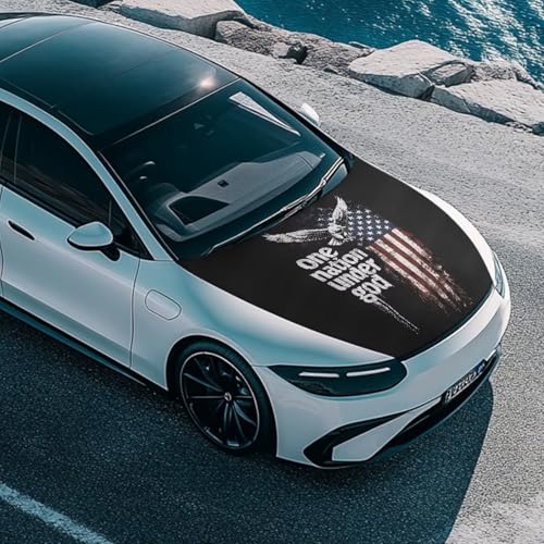 Image of Car Hood Cover Protector Stretchable Car Hood Wrap Blankets Bald Eagle Patriotic Theme Automotive Exterior Accessories for Compact SUV Sedans Trucks Pickup