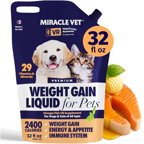 MIRACLE VET High-Calorie Weight Gainer for Dogs & Cats - Multivitamin Nutritional Supplement Gel, Omega Fish Oil, Calcium - Puppy, Senior, Prenatal Cat & Dog Vitamins, Supplements for Weight Gain