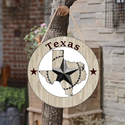 Junelucky Western Texas Stars Decorative Wood Sign 12"X12" Rustic Farmhouse Round Wooden Sign For Bedroom Living Room Bathroom Farm Wall Art Plaque New Home Decor #TOP2