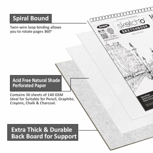 Image of Anupam Sketch-O Sketchbook A3 | 50 Sheets 100 Pages | 140GSM | Durable Acid Free Drawing Paper | Professional-Grade Sheets | Top Spiral-Bound Sketchpad for Artists & Professionals (Pack of 2)