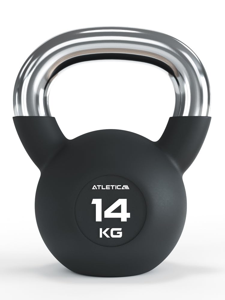 ATLETICA Kettlebells | 4-32 kg | gumowane hantle kulowe z chromowanym uchwytem | wysokiej jakości stop stali | jakość studyjna | funkcjonalny trening całego ciała, waga 14 kg