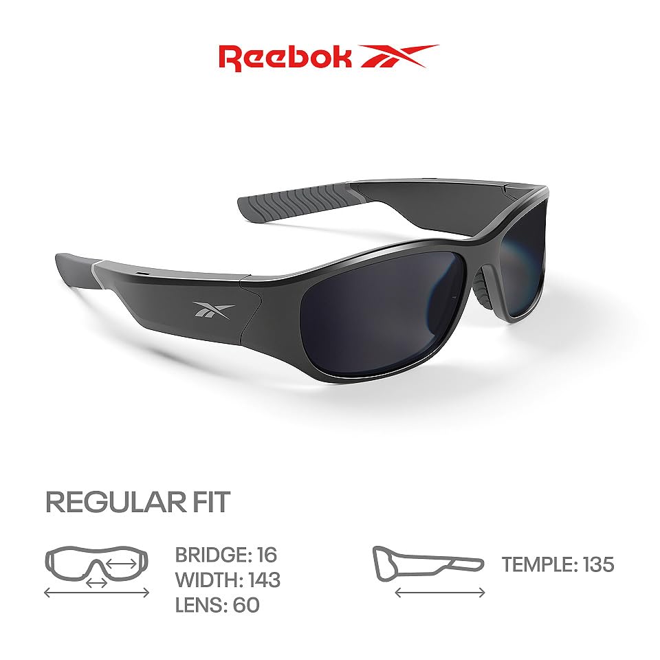 Reebok Nitrous Smart Audio Sunglasses, Black Polarized Lens, Unisex, HiFi Bluetooth Sport Glasses with UV Protection - Powered by Lucyd