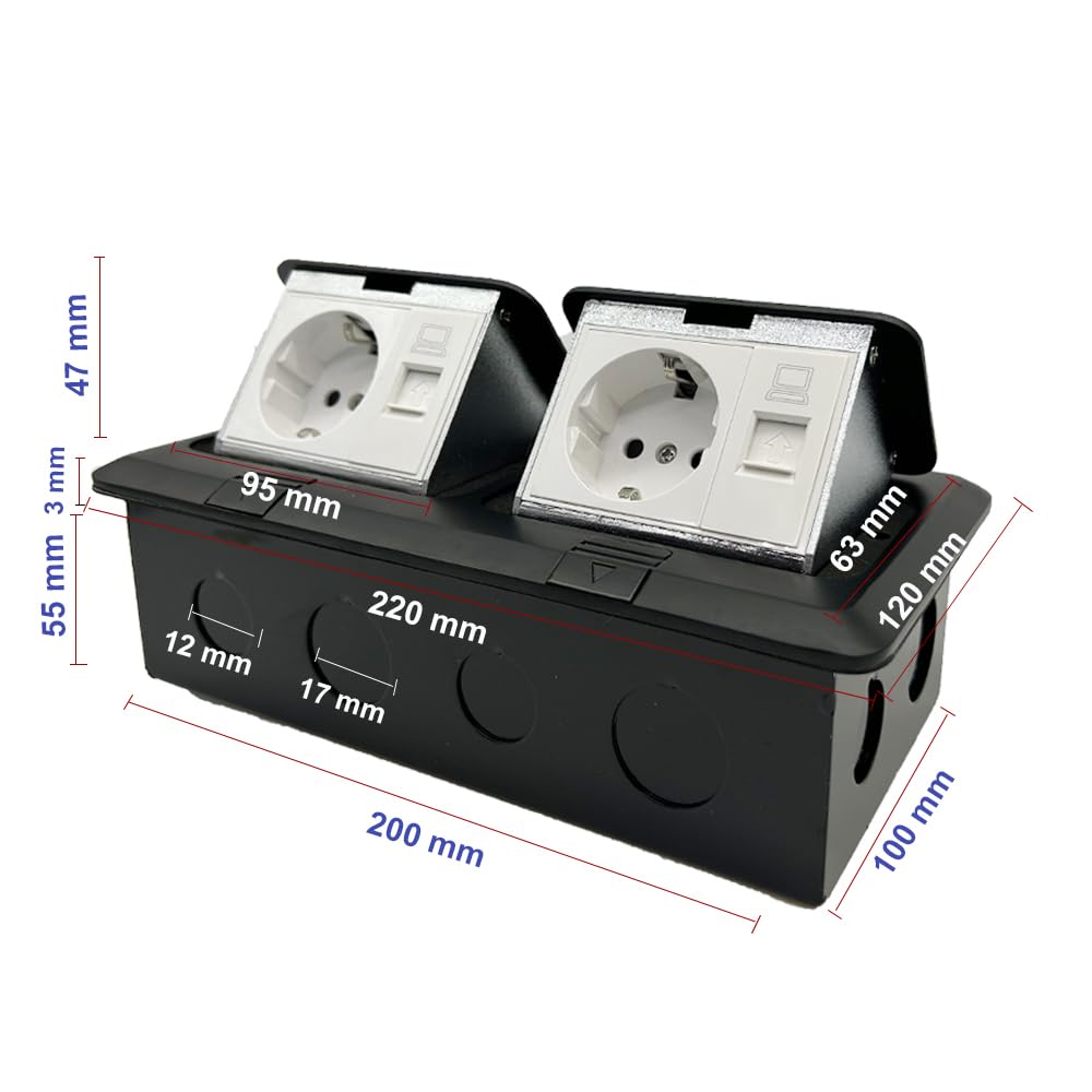 Presa da pavimento interna da cucina, 2 prese + 2 ethernet, 4 prese a scomparsa, presa per pavimento, presa da lavoro, prese da pavimento