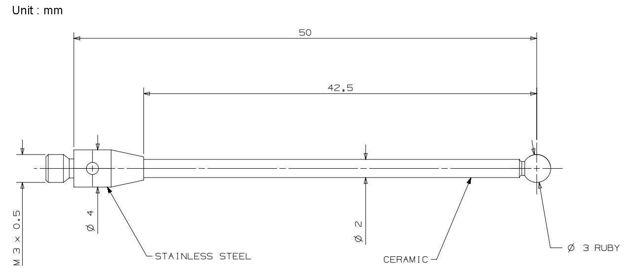 CMM Touch Probe Tips Ceramic Stem M3 Thread Shank 3mm Diameter Ruby Ball 50mm Long A-5003-0067 (M3*D3*L50)