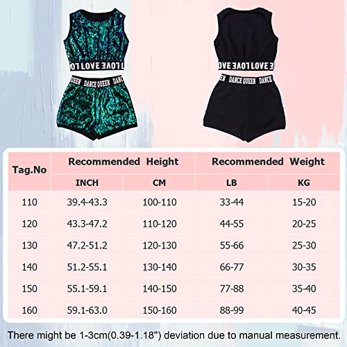 Happy Cherry Dancing Costume For Girls Sleeveless Crop Top With Short Hip Hop Dance Clothes Cheerleading Outfit Green, 10-12 Years #TOP5