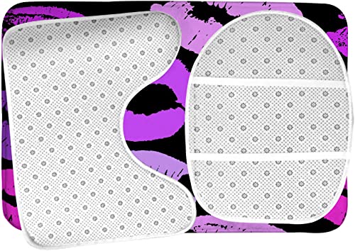 Badezimmerteppich-Set, 3-teilig, Lila Lippen, waschbare Badeteppiche, rutschfest, mit Rückenpolster, Konturteppich und Toilettendeckelbezug – Bild 6