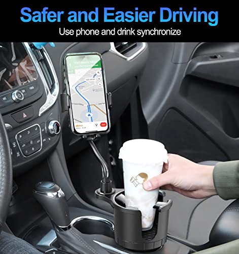 Sinvanho Car Cup Holder Expander With Phone Mount, 2 In 1 Automotive Cell Phone Drink Holder Adapter With Adjustable Base Long Gooseneck 360° Rotation, Fits Any Smartphones And Most Bottles #TOP6