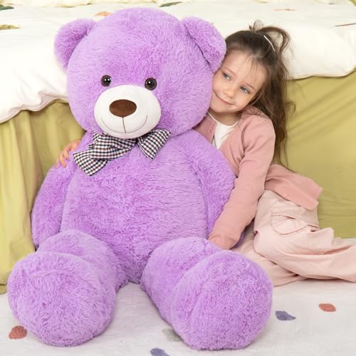Image of MaoGoLan Giant Teddy Bear 4 Feet,Adorable and Cuddly Big Bear Stuffed Animal 47 inch, Classic Teddy Bear Plush Gift Decoration for Baby Shower,Party,Birthday,Valentines Day,Purple