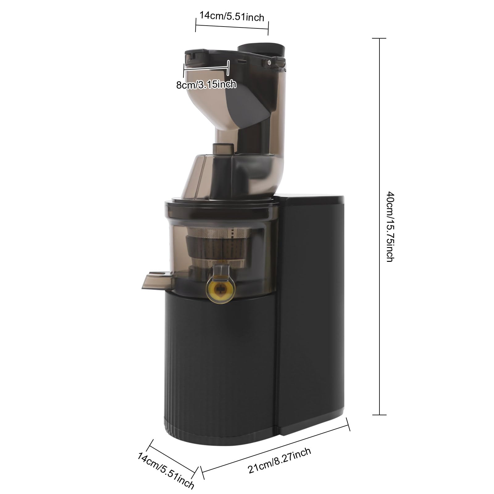 Centrifugeuse à froid en spirale - 800 W - Presse-fruits et légumes - Extracteur de jus lent pour grenades, pommes, oranges, pastèques, raisins (noir)