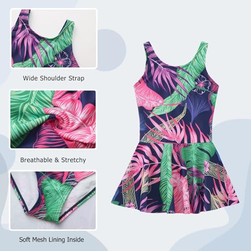 Image of Aisyee Girls One Piece Swimsuits Swim Dress for Girls Skirted Bathing Suit Hawaiian Skirt Swimwear 3-16 Years